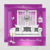 HouseWarming Pink Paarse Champagne Chandelier Kaart (Voorkant / Achterkant)