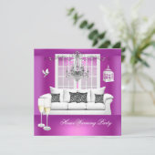 HouseWarming Pink Paarse Champagne Chandelier Kaart (Staand voorkant)