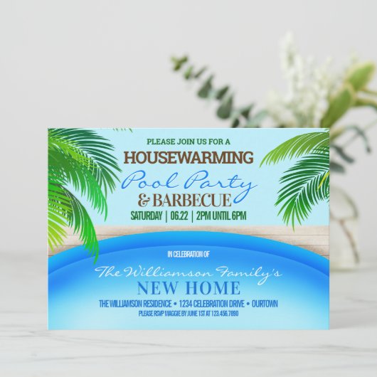 Housewarming Pool Party en Barbecue Kaart (Staand voorkant)