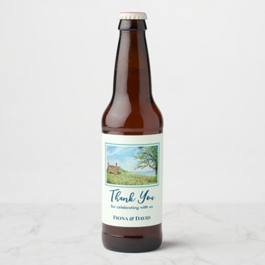 Housewarming Poppy Field Landscape Waterverf Bier Etiket (Voorkant)