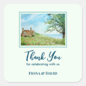 Housewarming Poppy Field Landscape Waterverf Vierkante Sticker (Voorkant)