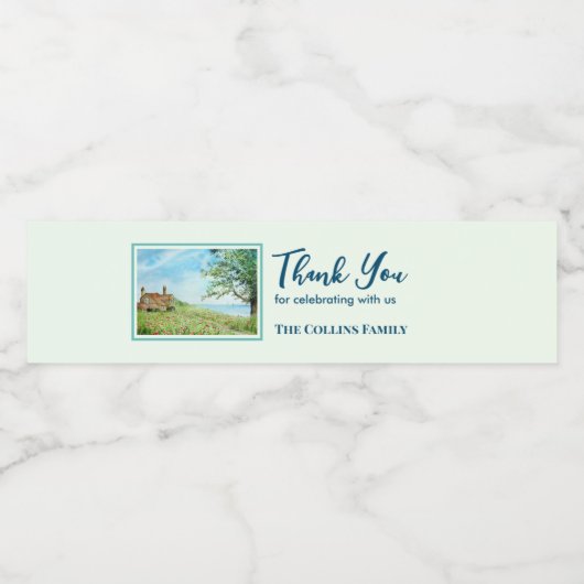 Housewarming Poppy Field Landscape Waterverf Waterfles Etiket (Enkel label)
