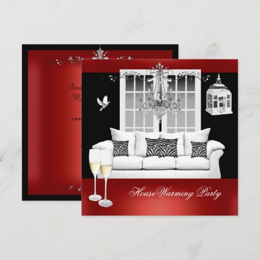 HouseWarming Red White Black Chandelier Kaart (Voorkant / Achterkant)