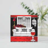 HouseWarming Red White Black Chandelier Kaart (Staand voorkant)