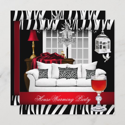 HouseWarming Red White Black Chandelier Zebra Kaart (Voorkant / Achterkant)