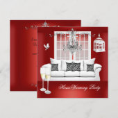 HouseWarming Red White Champagne Chandelier Kaart (Voorkant / Achterkant)