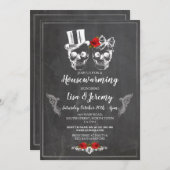 Housewarming Roos schedels nodigen krijt Halloween Kaart (Voorkant / Achterkant)