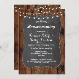 Housewarming Rustige lights Wood Chalk Invite Kaart