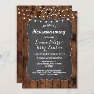 Housewarming Rustige lights Wood Chalk Invite Kaart