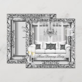 HouseWarming Silver White Champagne Chandelier Kaart (Voorkant / Achterkant)