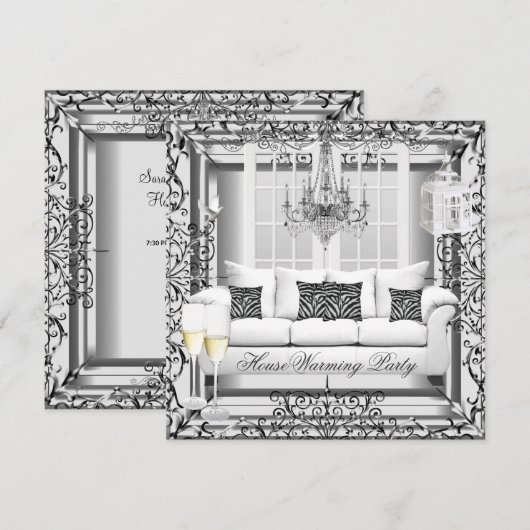 HouseWarming Silver White Champagne Chandelier Kaart (Voorkant / Achterkant)