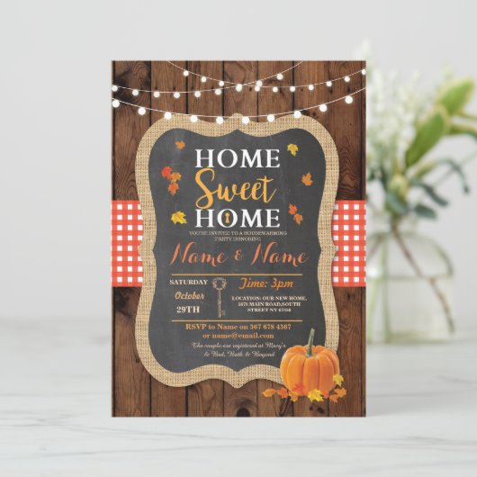 Housewarming Sweet Home Herfst Wood Pumpkin Invite Kaart (Staand voorkant)