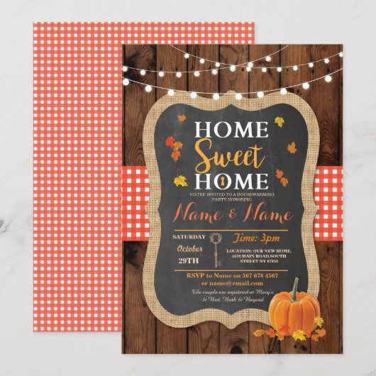 Housewarming Sweet Home Herfst Wood Pumpkin Invite Kaart (Voorkant / Achterkant)