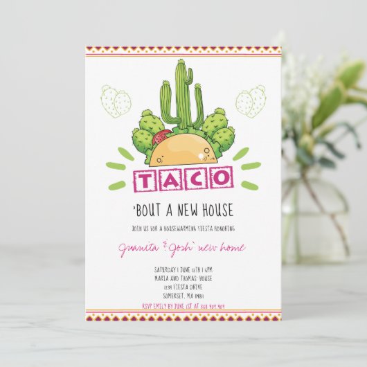 Housewarming Taco 'Over een nieuw huis Fiesta Pink Kaart (Staand voorkant)