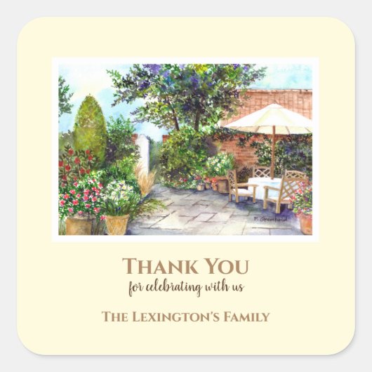 Housewarming Terrace of the Manor House Waterverf Vierkante Sticker (Voorkant)