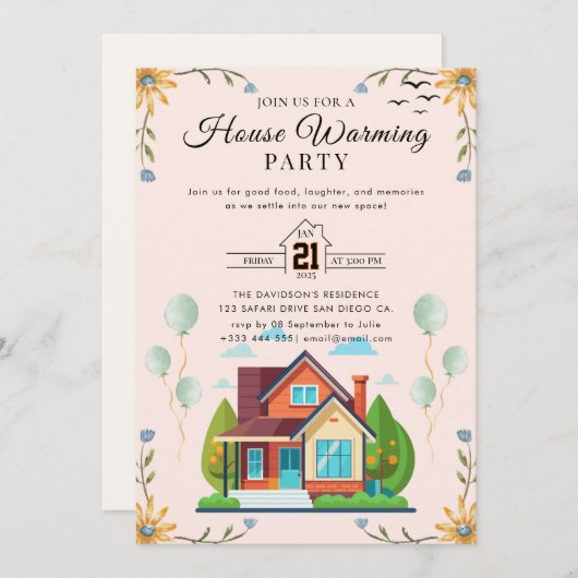 housewarming-uitnodiging kaart (Voorkant / Achterkant)