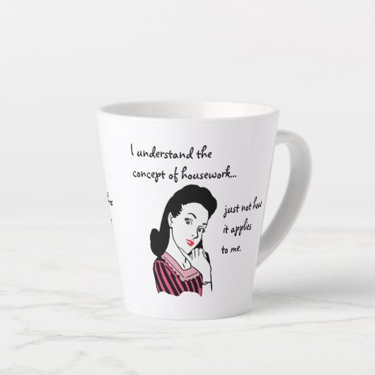 Housework Concept Funny Latte Mok (Rechterhoek)