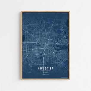 Houston Blauwe Kaart Print Texas Stad Poster Muur 