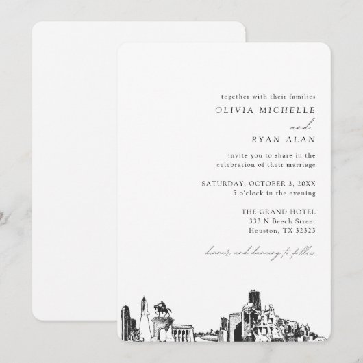 Houston bruiloft elegante skyline uitnodiging (Voorkant / Achterkant)