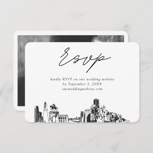 Houston Bruiloft Minimalistische schets RSVP Informatiekaartje (Voorkant / Achterkant)