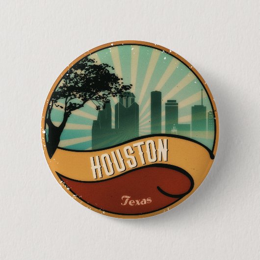 Houston City Skyline Retro  Button (Voorkant)