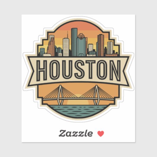 Houston City Texas Skyline Retro Travel Badge  Sticker (Vel)