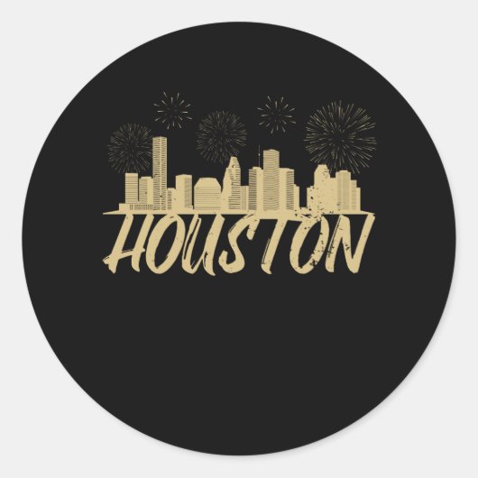 Houston City Texas Vuurwerk Ronde Sticker (Voorkant)