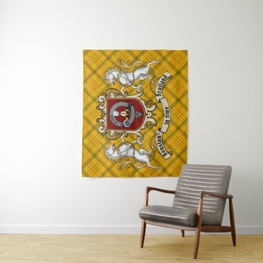 Houston Clan Badge & Unicorns w/Tartan Wandkleed (In situ)