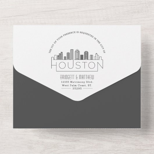 Houston Deco Skyline | Bruiloft All In One Uitnodiging (Achterkant)