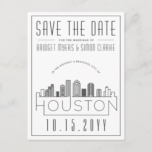 Houston | Gestileerde skyline De datum opslaan Briefkaart (Voorkant)