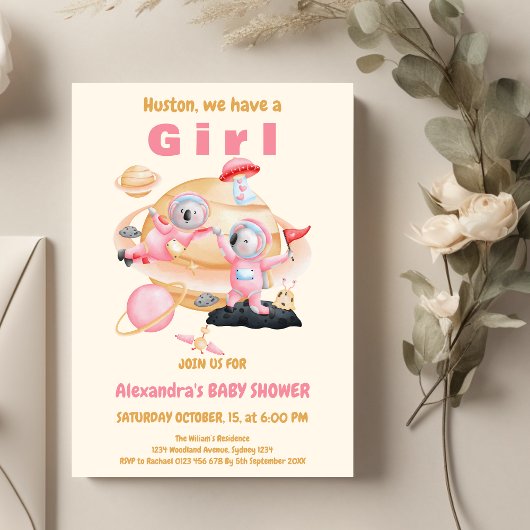 Houston hebben we een Girl Space Baby shower Kaart