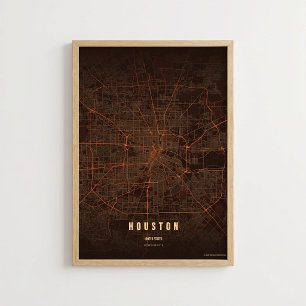 Houston Hittegolf Kaart Print Texas Poster Muurkun