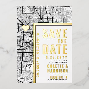 Houston Love Locator Huwelijk Save the Date Folie Uitnodiging