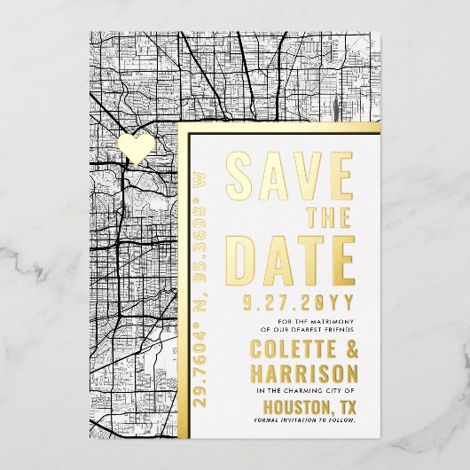 Houston Love Locator | Huwelijk Save the Date Folie Uitnodiging (Voorkant)