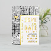 Houston Love Locator | Huwelijk Save the Date Folie Uitnodiging (Staand Voorkant)