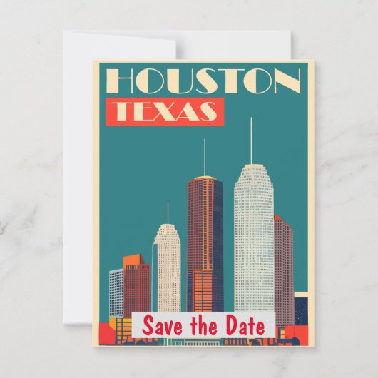 Houston moderne skyline turquoise uitnodiging (Voorkant)
