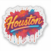 Houston Neon Street-Art Glow Sticker (Voorkant)