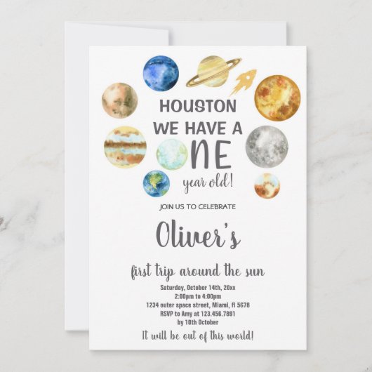 Houston Outer Space verjaardagsuitnodiging Kaart (Voorkant)