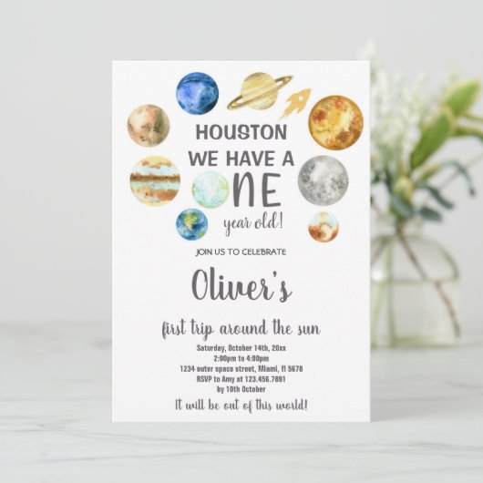 Houston Outer Space verjaardagsuitnodiging Kaart (Staand voorkant)