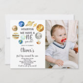 Houston Outer Space verjaardagsuitnodiging met fot Kaart (Voorkant)