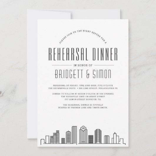 Houston repetitie diner | Skyline Invite Kaart (Voorkant)