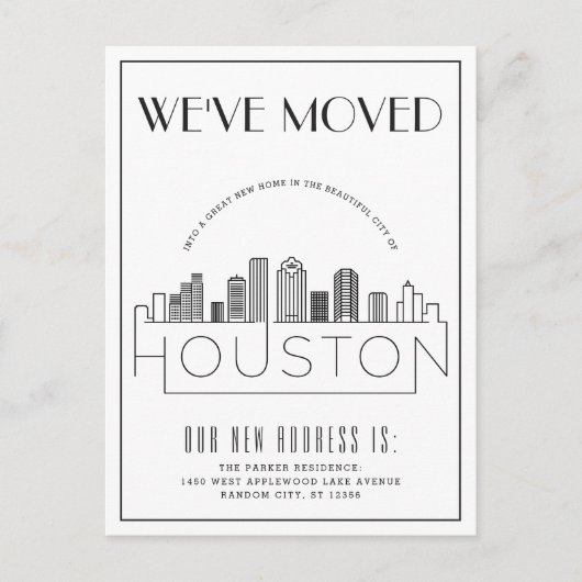 Houston Silhouet Moderne Deco Adreswijziging Aankondigingskaart (Voorkant)