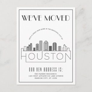 Houston Silhouet Moderne Deco Nieuw Adres Aankondigingskaart