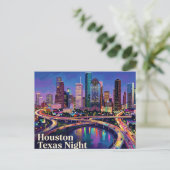 Houston Silhouet 's Nachts Texas Briefkaart (Staand voorkant)