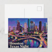 Houston Silhouet 's Nachts Texas Briefkaart (Voorkant / Achterkant)
