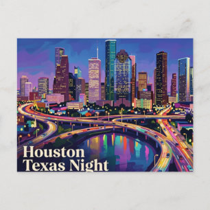Houston Silhouet 's Nachts Texas Briefkaart