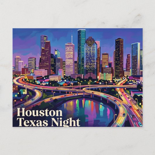 Houston Silhouet 's Nachts Texas Briefkaart (Voorkant)