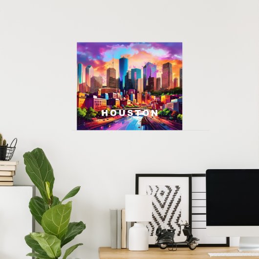Houston Silhouette Graffiti Kunst Poster (Thuiskantoor)