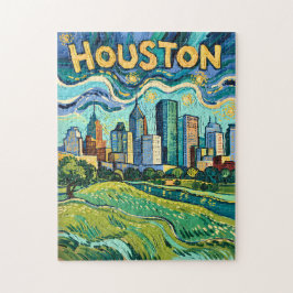 Houston Silhouette Landmark Kleurrijk Van Gogh Vin Legpuzzel