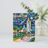 Houston Silhouette Ruimtevaartcentrum Raket Van Go Briefkaart (Staand voorkant)